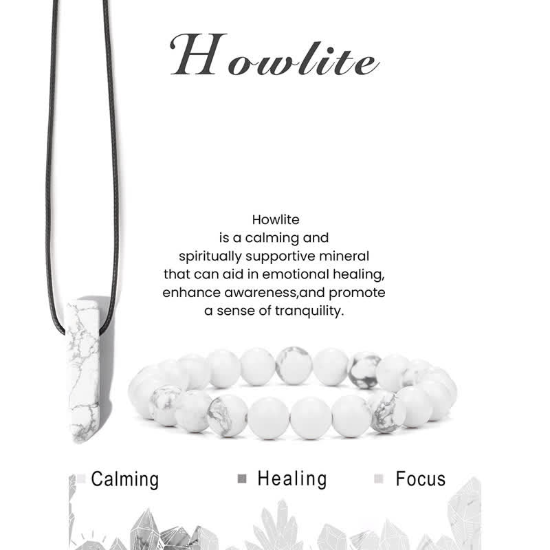 Olivenorma Natural Stone Pendant Necklace Beaded Bracelet Jewelry Set - Howlite - image 6