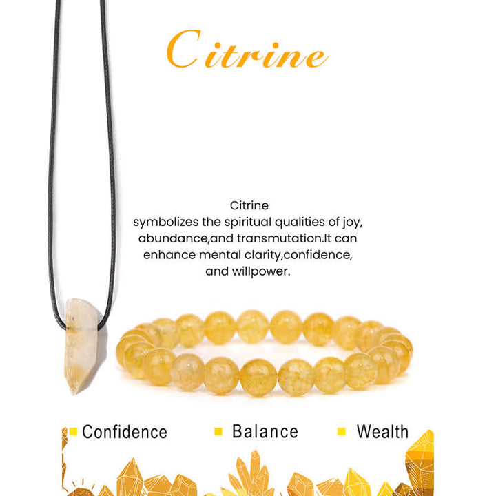 Olivenorma Natural Stone Pendant Necklace Beaded Bracelet Jewelry Set - Citrine - image 19