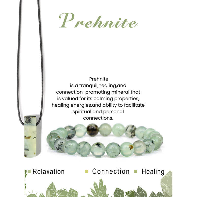 Olivenorma Natural Stone Pendant Necklace Beaded Bracelet Jewelry Set - Prehnite - image 15