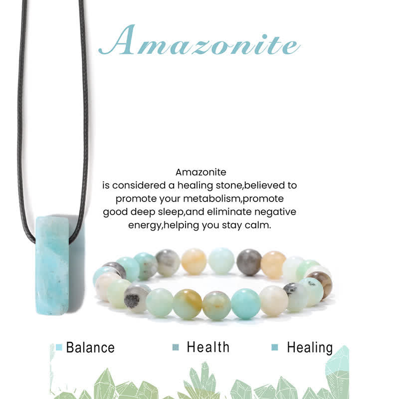 Olivenorma Natural Stone Pendant Necklace Beaded Bracelet Jewelry Set - Amazonite - image 13