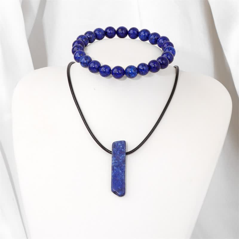 Olivenorma Natural Stone Pendant Necklace Beaded Bracelet Jewelry Set - image 1