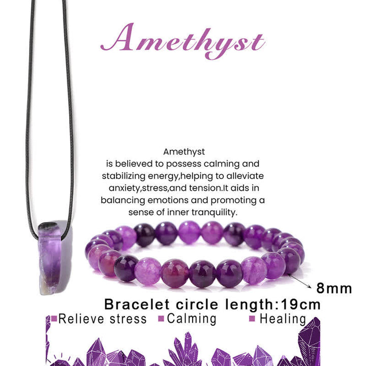 Olivenorma Natural Stone Pendant Necklace Beaded Bracelet Jewelry Set - Amethyst - image 21