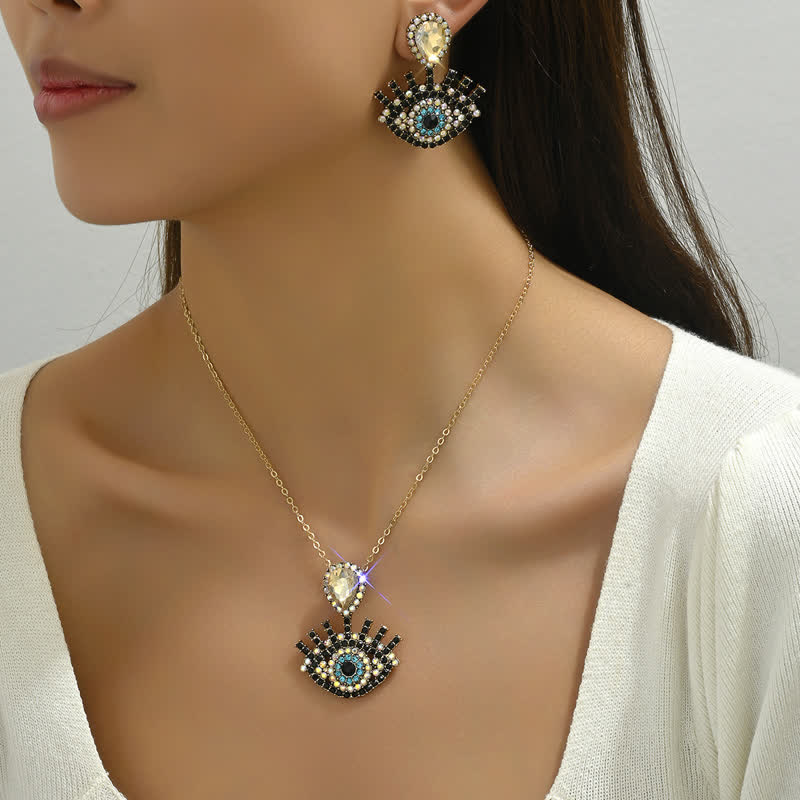 Olivenorma Blue Black Evil Eye Necklace Earrings Jewelry Set - image 1