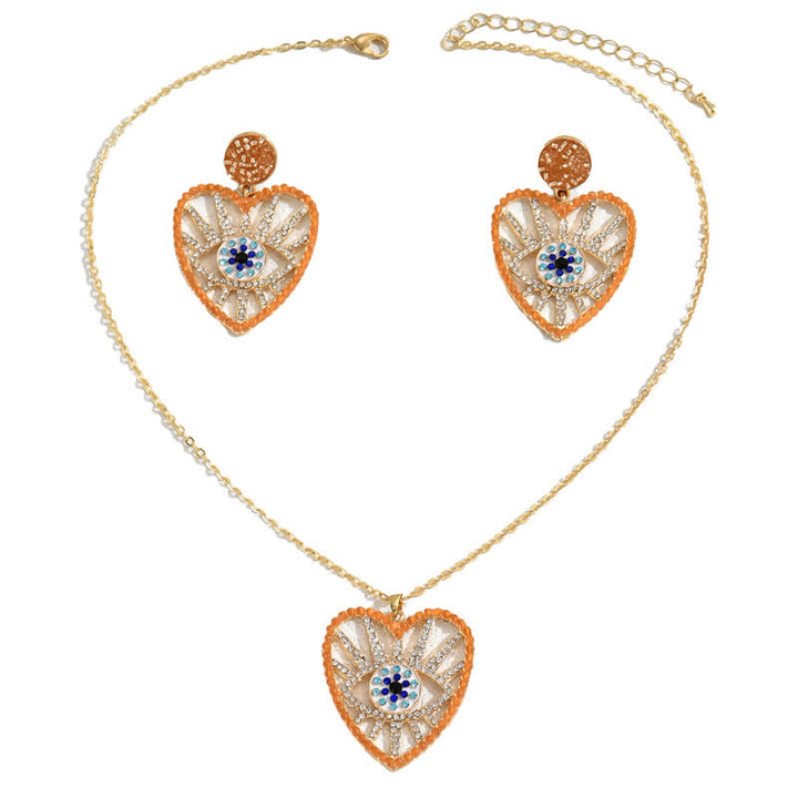 Olivenorma Heart Shape Evil Eye Pendant Zircon Jewelry Set - image 4