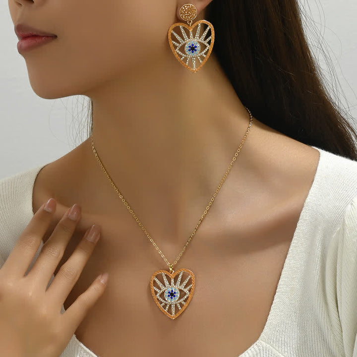 Olivenorma Heart Shape Evil Eye Pendant Zircon Jewelry Set - image 1
