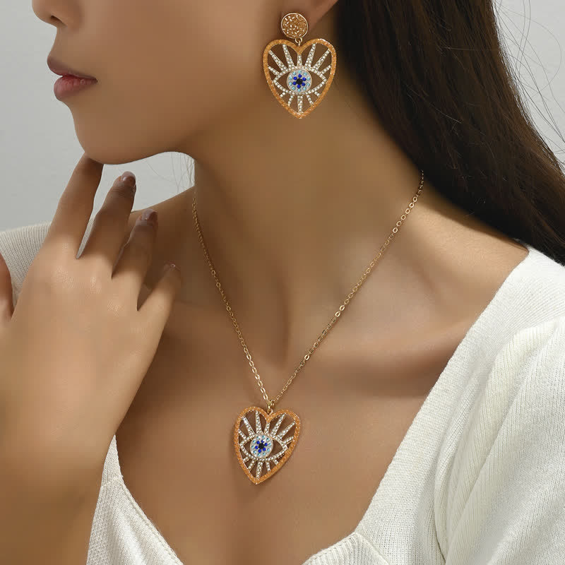 Olivenorma Heart Shape Evil Eye Pendant Zircon Jewelry Set - image 2