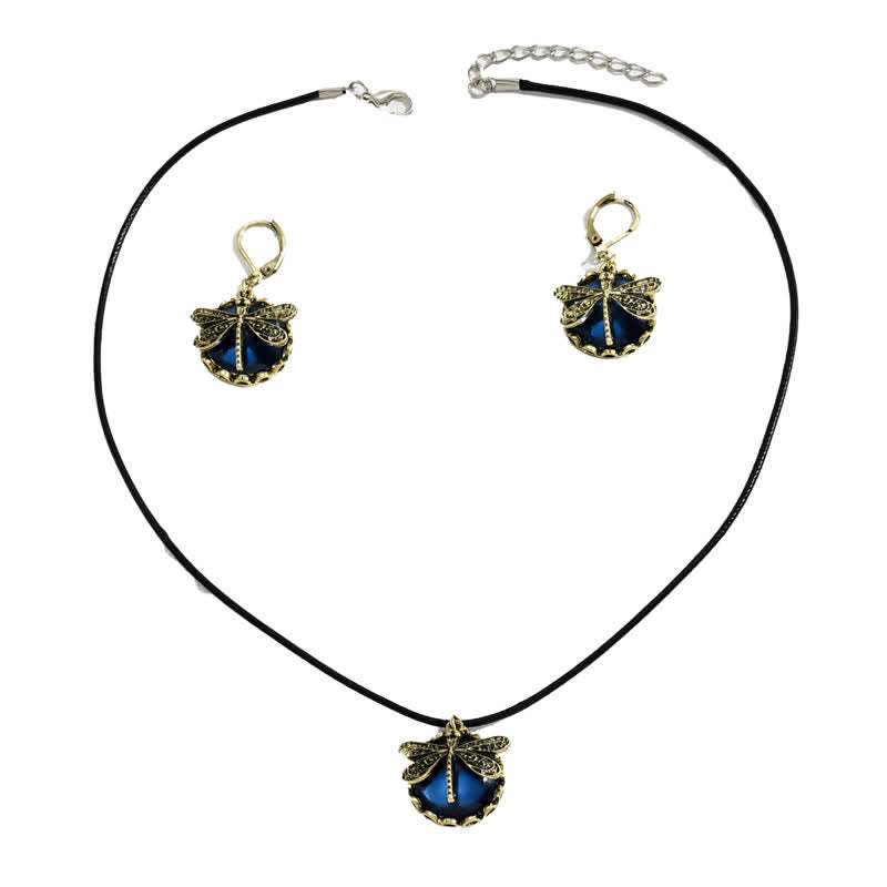 Olivenorma Inlaid Blue Topaz Dragonfly Pendant Jewelry Set - image 4
