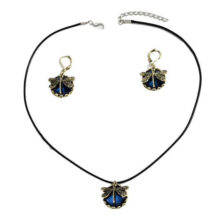 Olivenorma Inlaid Blue Topaz Dragonfly Pendant Jewelry Set - image 4