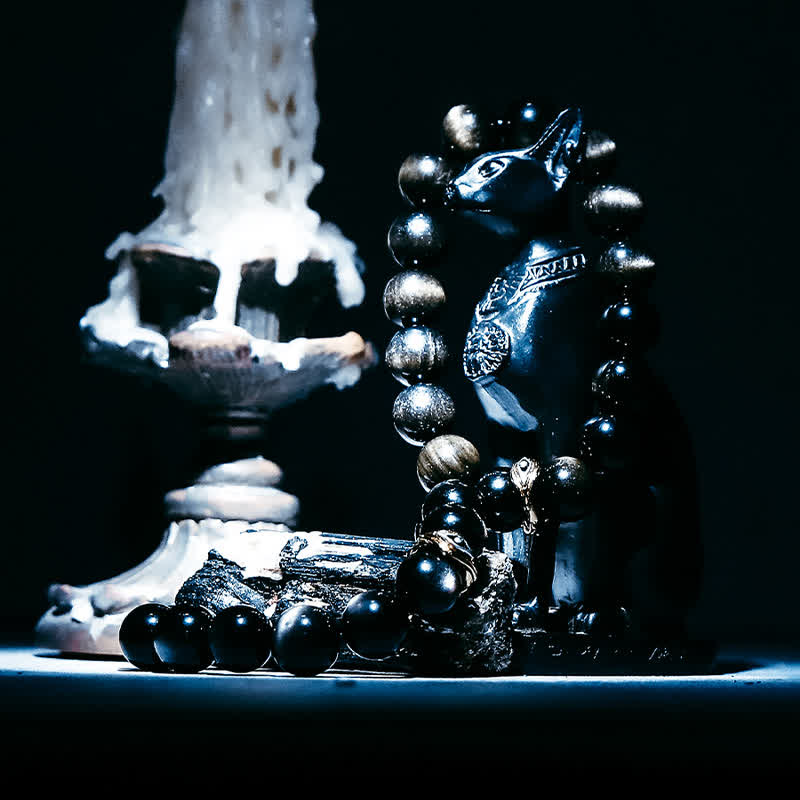 Olivenorma Natural Gold Silver Obsidian Evil Eye Beaded Bracelet - image 14