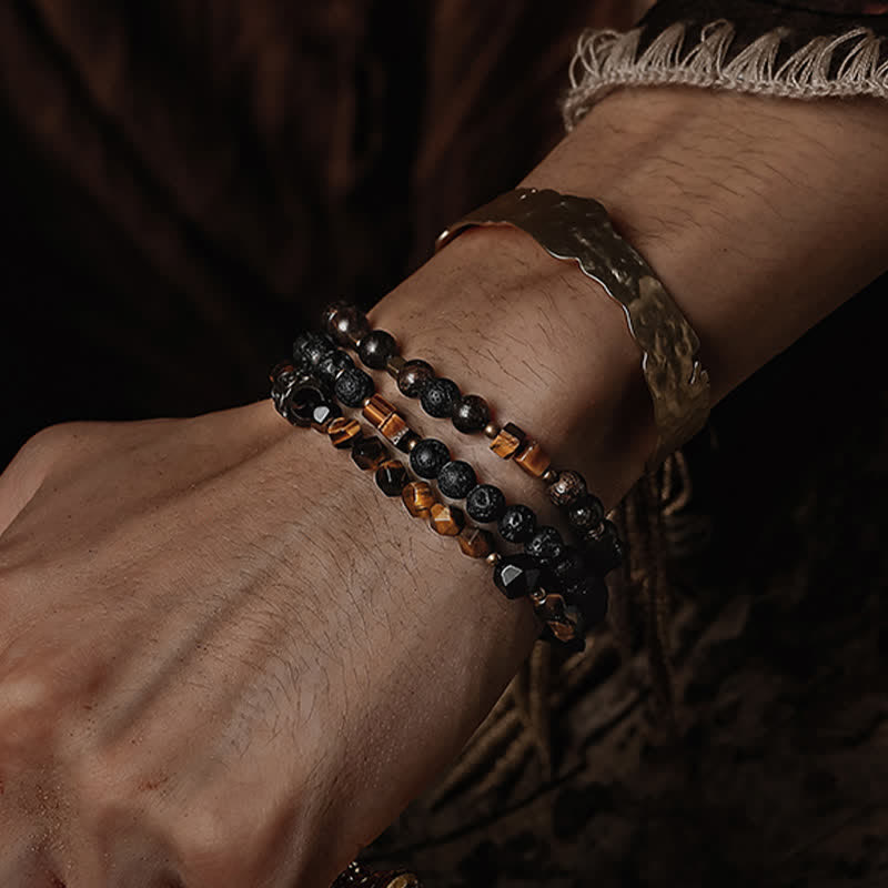 Olivenorma Natural Tiger Eye Lava Stone Men's Beaded Bracelet - image 1