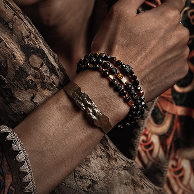 Olivenorma Natural Tiger Eye Lava Stone Men's Beaded Bracelet - image 2