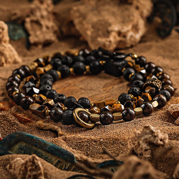 Olivenorma Natural Tiger Eye Lava Stone Men's Beaded Bracelet - 18cm - image 0