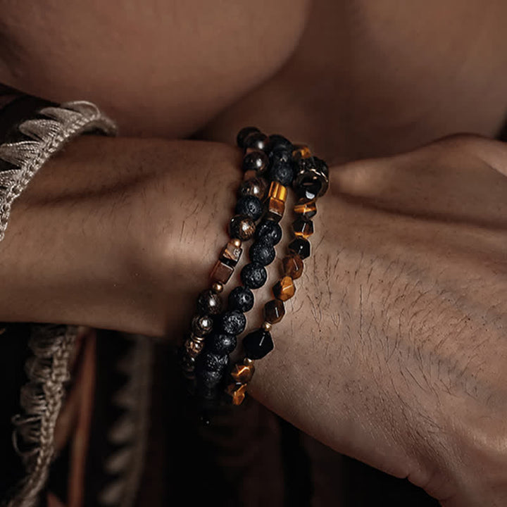 Olivenorma Natural Tiger Eye Lava Stone Men's Beaded Bracelet - image 3