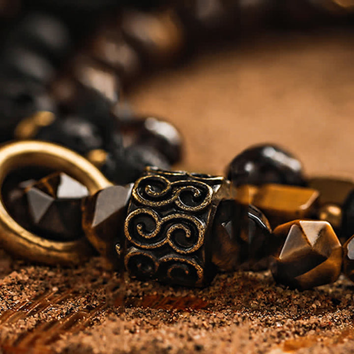 Olivenorma Natural Tiger Eye Lava Stone Men's Beaded Bracelet - image 4