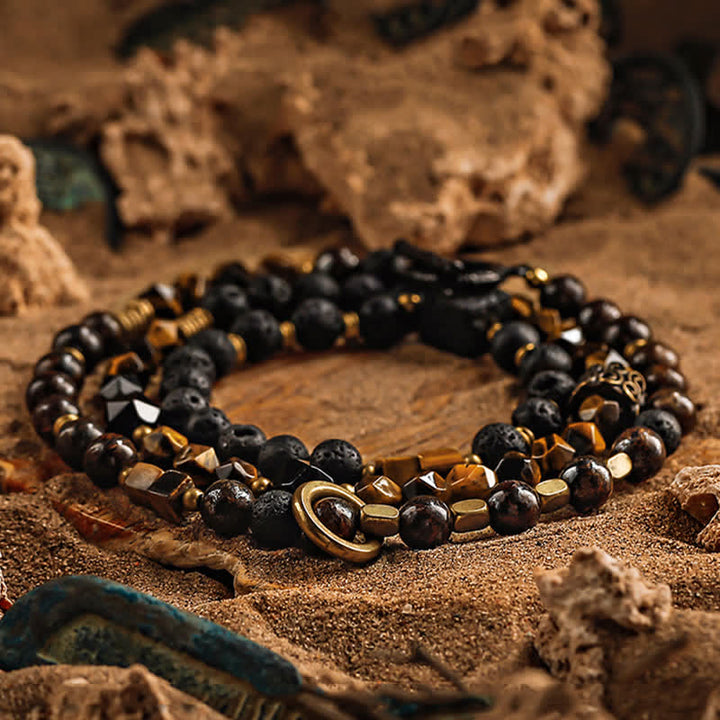 Olivenorma Natural Tiger Eye Lava Stone Men's Beaded Bracelet - image 5