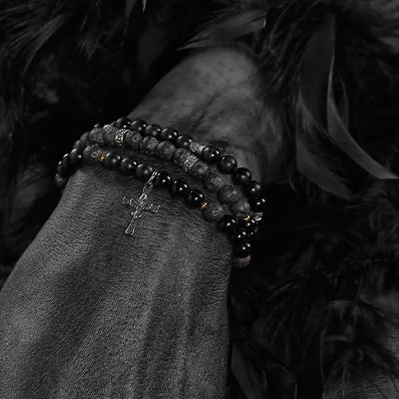 Olivenorma Lava Stone Black Labradorite Men's Beaded Bracelet - image 3