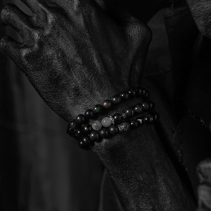 Olivenorma Obsidian Smoky Quartz Men's Beaded Bracelet - image 1
