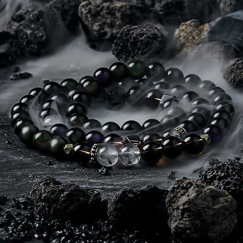 Olivenorma Obsidian Smoky Quartz Men's Beaded Bracelet - Smoky Quartz - 18cm - image 3