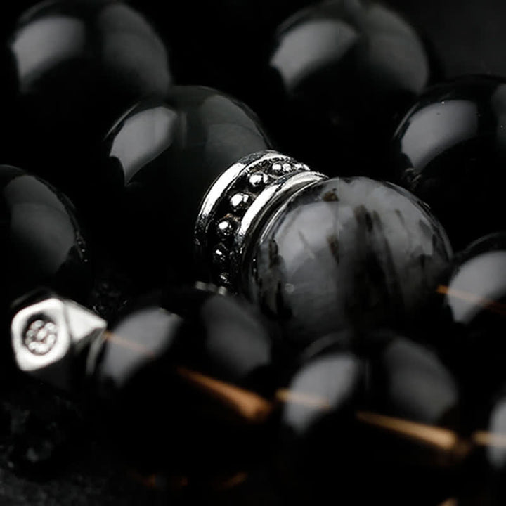 Olivenorma Obsidian Smoky Quartz Men's Beaded Bracelet - image 6