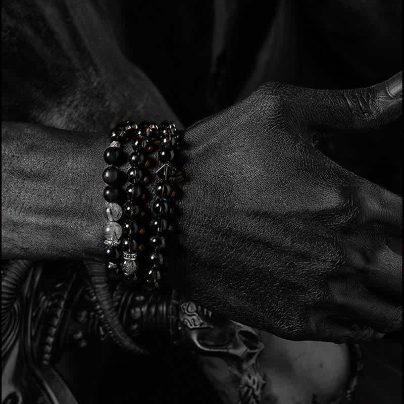 Olivenorma Obsidian Smoky Quartz Men's Beaded Bracelet - image 4