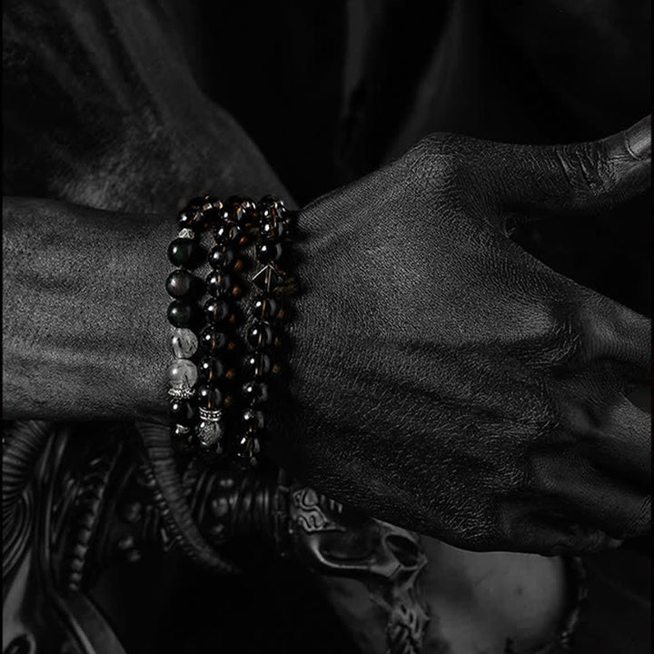 Olivenorma Obsidian Smoky Quartz Men's Beaded Bracelet - image 4