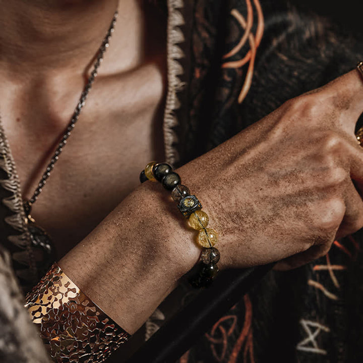 Olivenorma Obsidian Gold Rutilated Quartz Men's Beaded Bracelet - image 3