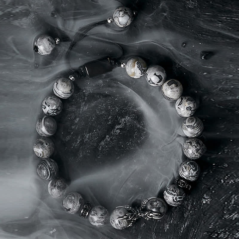 Olivenorma Natural Obsidian Grey Jasper Men's Beaded Bracelet - image 9