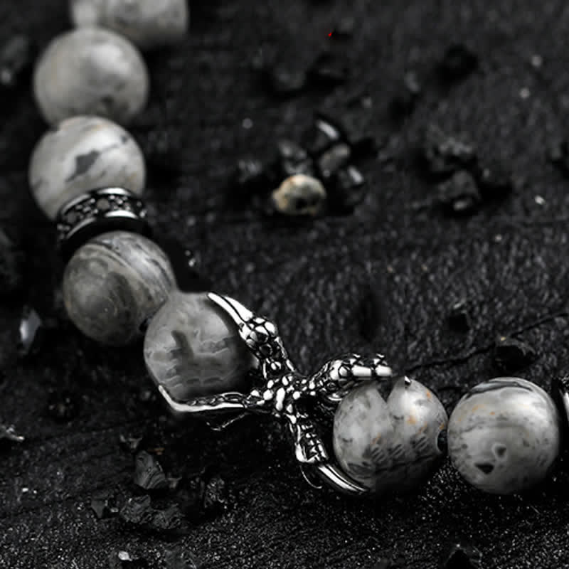 Olivenorma Natural Obsidian Grey Jasper Men's Beaded Bracelet - image 10