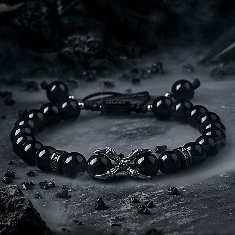 Olivenorma Natural Obsidian Grey Jasper Men's Beaded Bracelet - Obsidian - 18cm - image 0