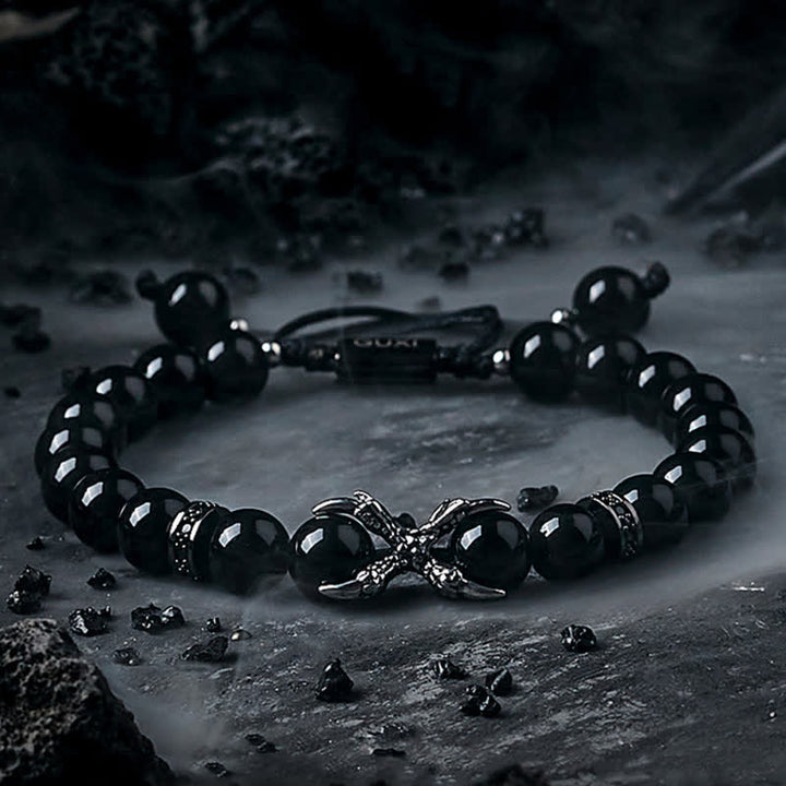 Olivenorma Natural Obsidian Grey Jasper Men's Beaded Bracelet - Obsidian - 18cm - image 0