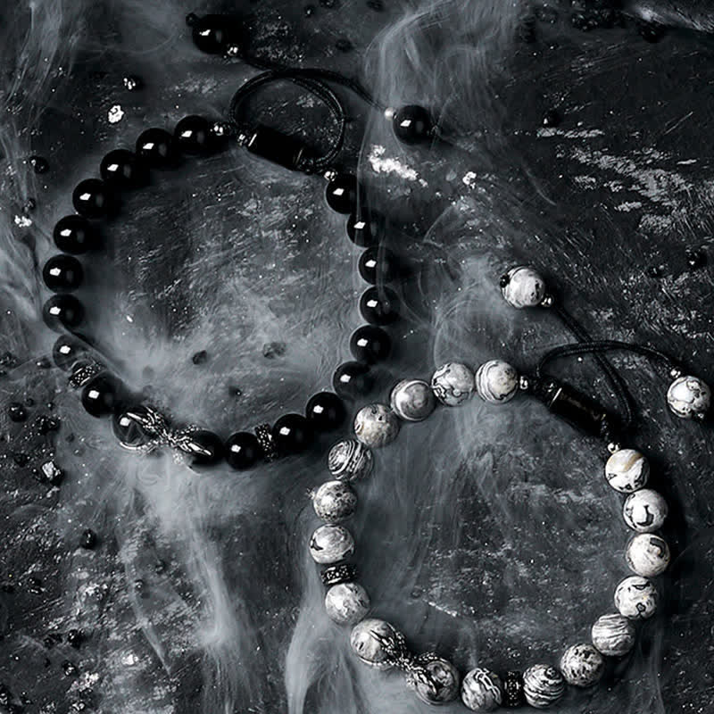 Olivenorma Natural Obsidian Grey Jasper Men's Beaded Bracelet - image 11