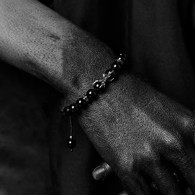 Olivenorma Natural Obsidian Grey Jasper Men's Beaded Bracelet - image 1
