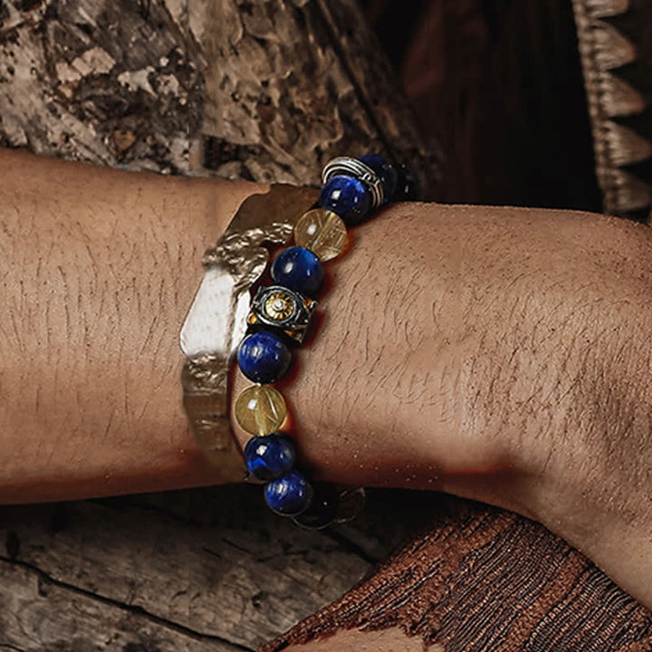 Olivenorma Natural Blue Tiger Eye Men's Beaded Bracelet - image 3