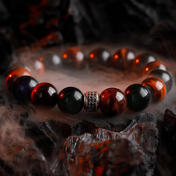 Olivenorma 12mm Natural Tiger Eye Men's Beaded Bracelet - Red Tiger Eye - 18cm - image 5