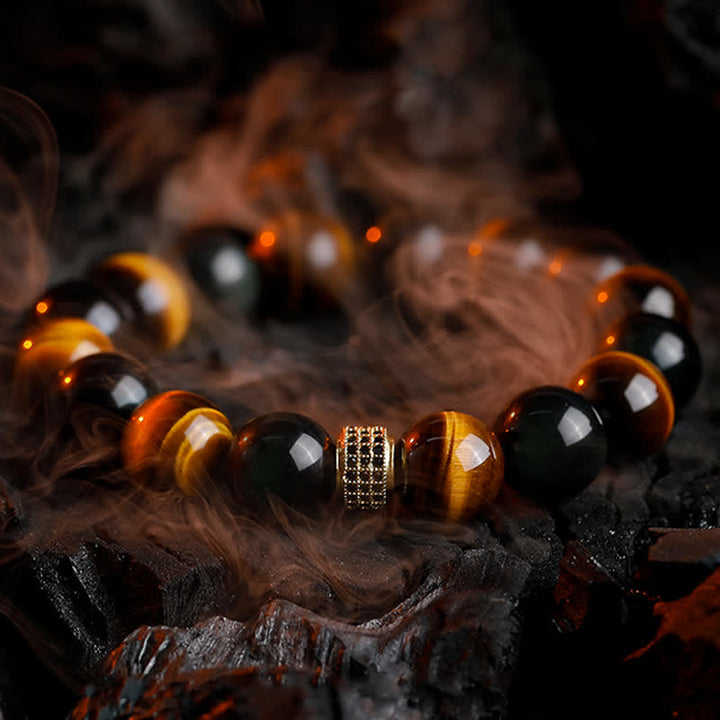 Olivenorma 12mm Natural Tiger Eye Men's Beaded Bracelet - Tiger Eye - 18cm - image 0
