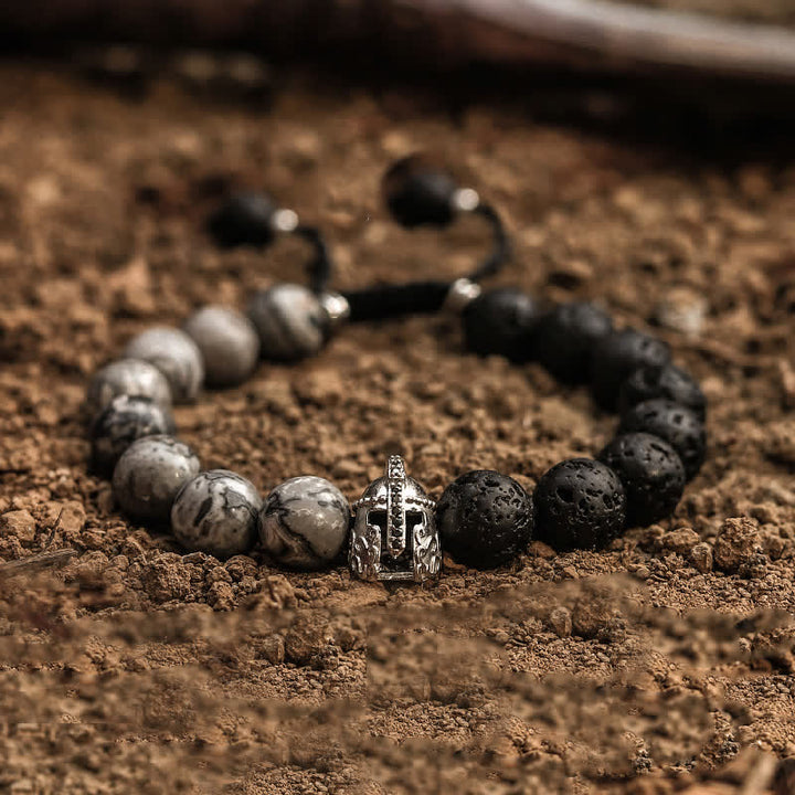 Olivenorma Natural Lava Stone Men's Beaded Bracelet - Lava Stone & Grey Jasper - 17cm-18cm - image 10