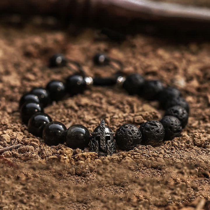 Olivenorma Natural Lava Stone Men's Beaded Bracelet - Lava Stone & Obsidian - 17cm-18cm - image 4