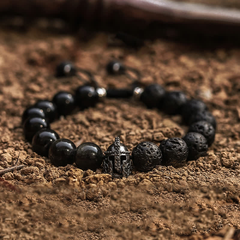 Olivenorma Natural Lava Stone Men's Beaded Bracelet - Lava Stone & Obsidian - 17cm-18cm - image 4