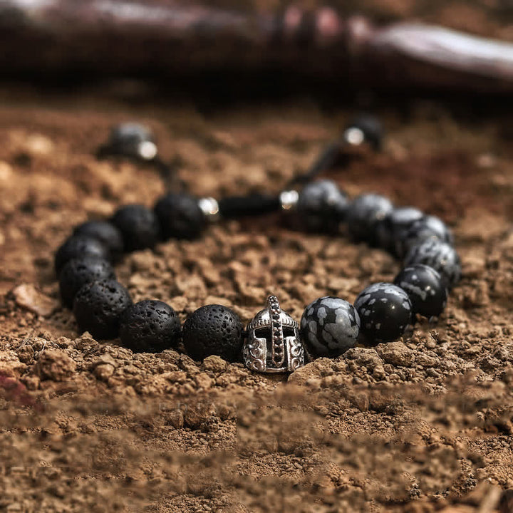 Olivenorma Natural Lava Stone Men's Beaded Bracelet - Lava Stone & Snowflake Obsidian - 17cm-18cm - image 0