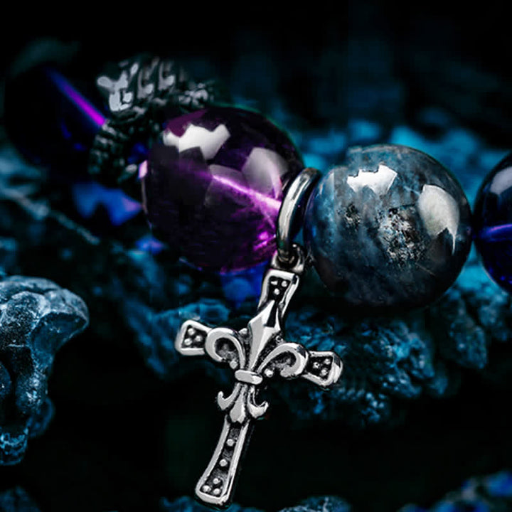 Olivenorma Amethyst Obsidian Blue Apatite Men's Beaded Bracelet - image 6