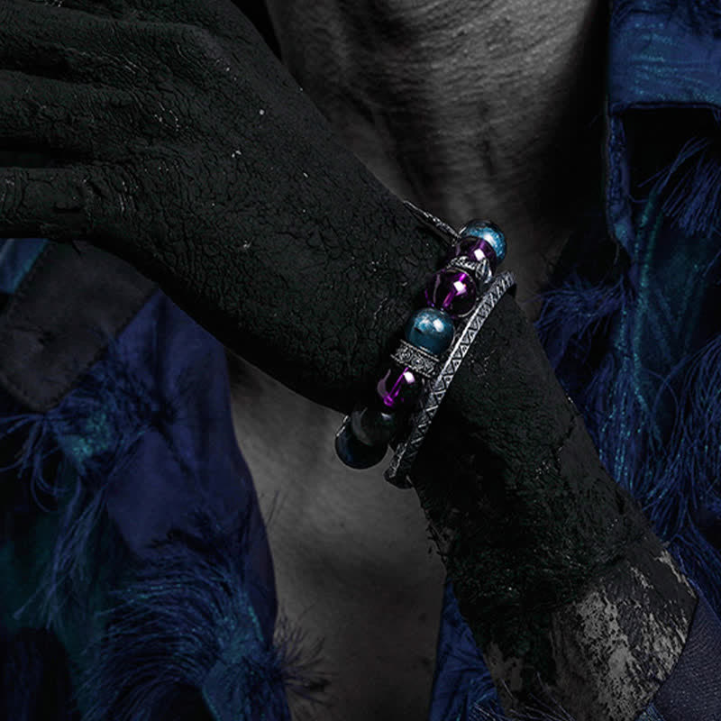 Olivenorma Amethyst Obsidian Blue Apatite Men's Beaded Bracelet - image 2