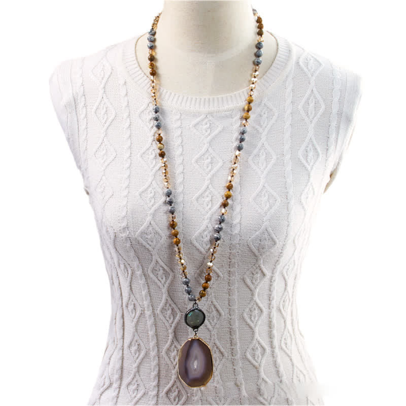Olivenorma 8mm Beaded Bohemian Style Agate Pendant Necklace - image 9