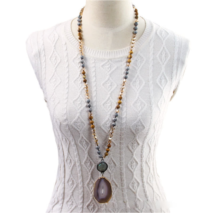 Olivenorma 8mm Beaded Bohemian Style Agate Pendant Necklace - image 9