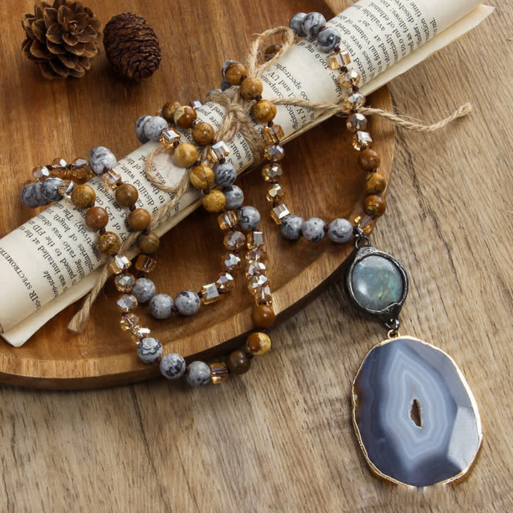 Olivenorma 8mm Beaded Bohemian Style Agate Pendant Necklace - image 8