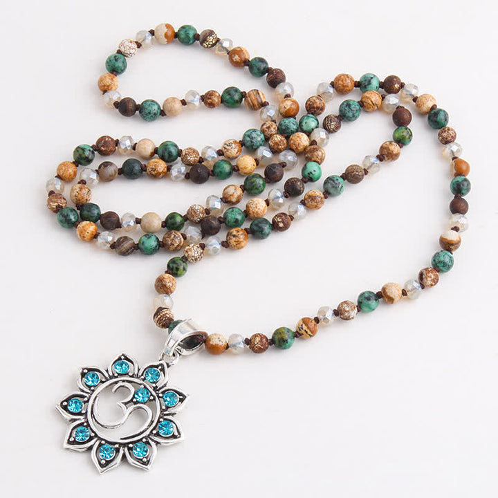 Olivenorma 8mm Natural Stone Beads Om Symbol Pendant Necklace - image 4