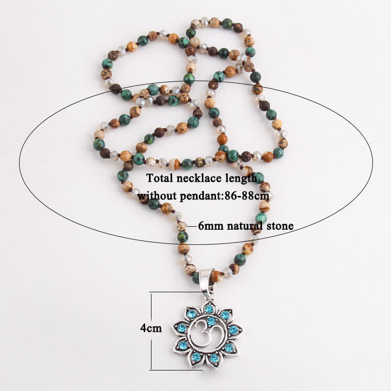 Olivenorma 8mm Natural Stone Beads Om Symbol Pendant Necklace - image 13