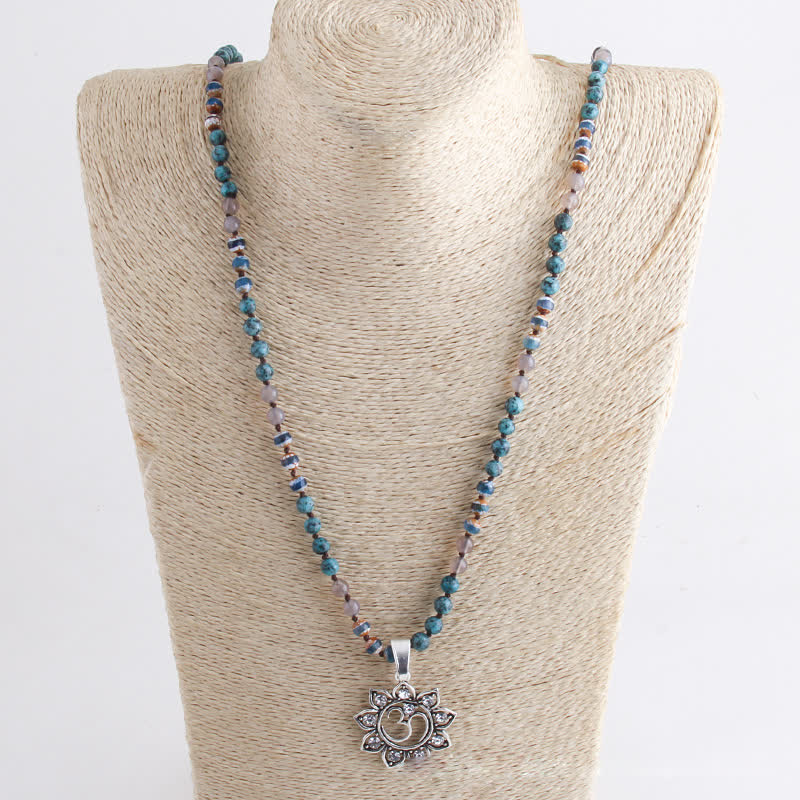 Olivenorma 8mm Natural Stone Beads Om Symbol Pendant Necklace - image 11