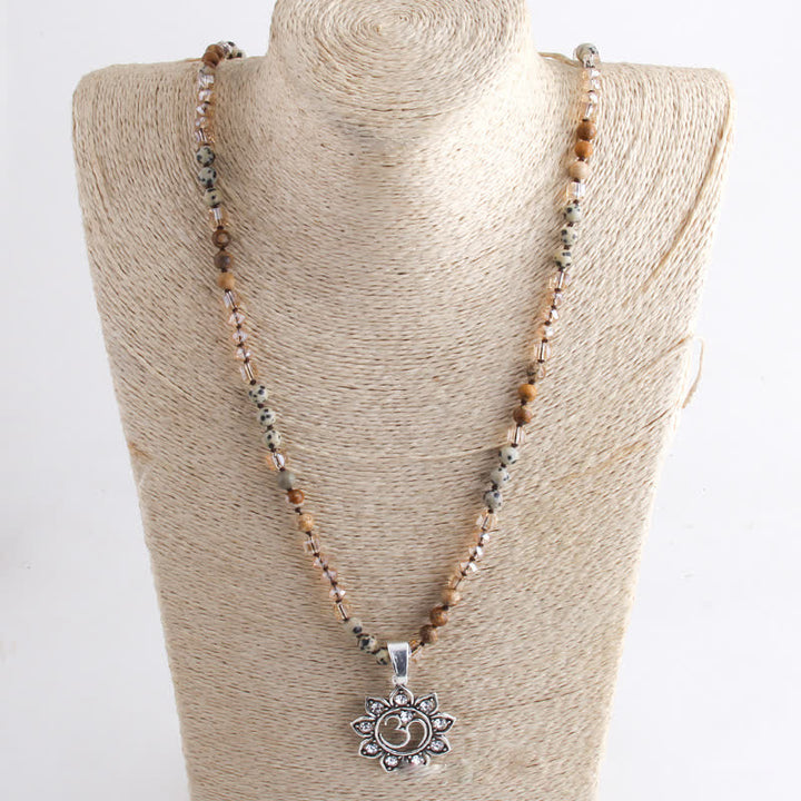 Olivenorma 8mm Natural Stone Beads Om Symbol Pendant Necklace - image 8