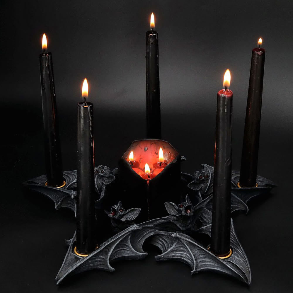 Olivenorma Spooky Pentagon Bats Shaped Candle Holder - Black - image 0