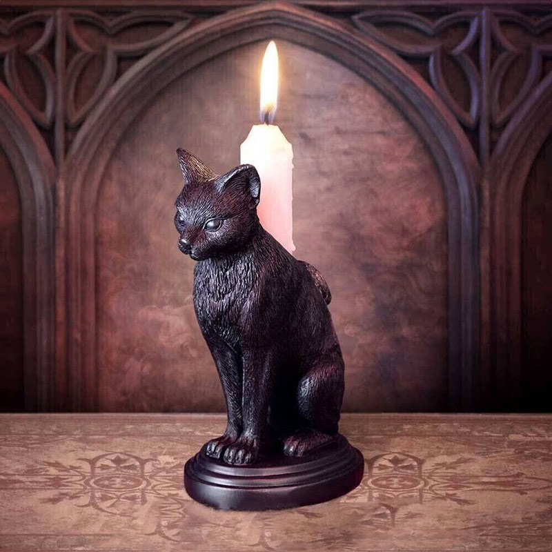 Olivenorma Gothic Cat Wolf Figurine Candle Stick Holder - Cat - image 0